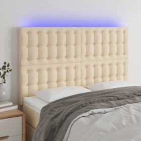 Cabecero con luces LED tela crema 144x5x118/128 cm de , Cabeceros y pies de cama - Ref: Foro24-3122861, Precio: 118,81 €, Des...