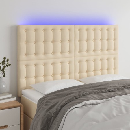 Cabecero con luces LED tela crema 144x5x118/128 cm de , Cabeceros y pies de cama - Ref: Foro24-3122861, Precio: 121,25 €, Des...