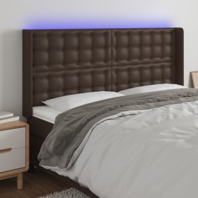 Headboard with LED brown synthetic leather 163x16x118/128 cm by , Headboards and footboards - Ref: Foro24-3124147, Price: 134...