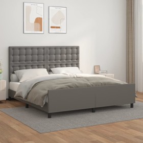 Bed frame with headboard gray synthetic leather 160x200cm by , Beds and slatted bases - Ref: Foro24-3125583, Price: 264,63 €,...