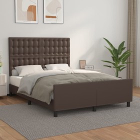 Brown synthetic leather headboard bed frame 140x200 cm by , Beds and slatted bases - Ref: Foro24-3125576, Price: 239,99 €, Di...