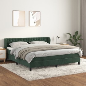 Cama box spring con colchón terciopelo verde oscuro 160x200 cm de , Camas y somieres - Ref: Foro24-3127682, Precio: 517,81 €,...