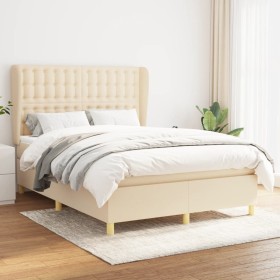 Cama box spring con colchón tela color crema 140x190 cm de , Camas y somieres - Ref: Foro24-3128842, Precio: 527,99 €, Descue...