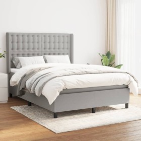 Box spring bed with light gray fabric mattress 140x190 cm by , Beds and slatted bases - Ref: Foro24-3131745, Price: 530,60 €,...