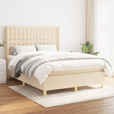 Cama box spring con colchón tela color crema 140x190 cm de , Camas y somieres - Ref: Foro24-3132310, Precio: 533,23 €, Descue...