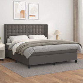 Box spring bed with gray synthetic leather mattress 160x200 cm by , Beds and slatted bases - Ref: Foro24-3132511, Price: 602,...