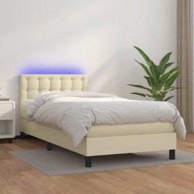 Box spring bed and LED mattress cream synthetic leather 80x200 cm by , Beds and slatted bases - Ref: Foro24-3134191, Price: 3...