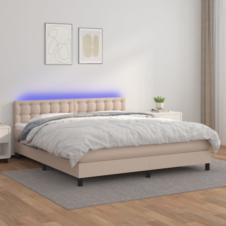 Cama box spring colchón LED cuero sintético capuchino 160x200cm de , Camas y somieres - Ref: Foro24-3134236, Precio: 486,15 €...