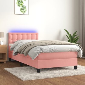 Box spring bed with mattress and LED pink velvet 90x190 cm by , Beds and slatted bases - Ref: Foro24-3134620, Price: 337,15 €...