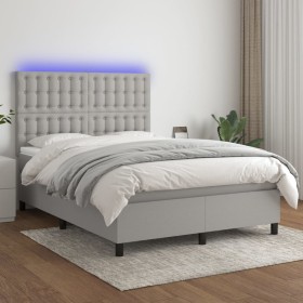 Box spring bed mattress and LED lights light gray fabric 140x200 cm by , Beds and slatted bases - Ref: Foro24-3135197, Price:...