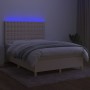 Box spring bed mattress and LED lights cream fabric 140x190 cm by , Beds and slatted bases - Ref: Foro24-3135754, Price: 538,...