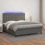 Box spring bed with mattress and LED gray synthetic leather 160x200 cm by , Beds and slatted bases - Ref: Foro24-3135955, Pri...