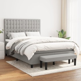 Box spring bed with light gray fabric mattress 140x190 cm by , Beds and slatted bases - Ref: Foro24-3136909, Price: 540,12 €,...