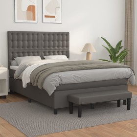 Cama box spring con colchón cuero sintético gris 140x190 cm de , Camas y somieres - Ref: Foro24-3137663, Precio: 580,99 €, De...