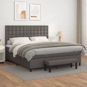 Box spring bed with gray synthetic leather mattress 160x200 cm by , Beds and slatted bases - Ref: Foro24-3137675, Price: 641,...