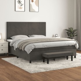 Box spring bed with dark gray velvet mattress 160x200 cm by , Beds and slatted bases - Ref: Foro24-3137732, Price: 597,51 €, ...