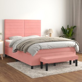 Box spring bed with pink velvet mattress 140x190 cm by , Beds and slatted bases - Ref: Foro24-3137904, Price: 530,99 €, Disco...