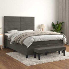 Box spring bed with dark gray velvet mattress 140x200 cm by , Beds and slatted bases - Ref: Foro24-3137906, Price: 538,78 €, ...