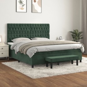 Cama box spring con colchón terciopelo verde oscuro 180x200 cm de , Camas y somieres - Ref: Foro24-3138040, Precio: 726,73 €,...