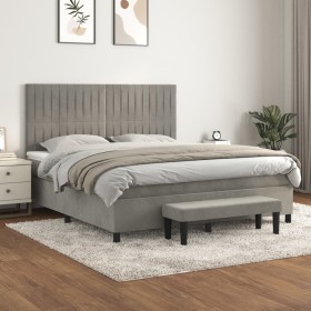 Box spring bed with light gray velvet mattress 160x200 cm by , Beds and slatted bases - Ref: Foro24-3137971, Price: 620,48 €,...