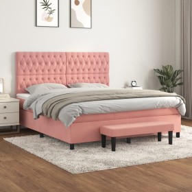 Cama box spring con colchón terciopelo rosa 180x200 cm de , Camas y somieres - Ref: Foro24-3138042, Precio: 657,49 €, Descuen...