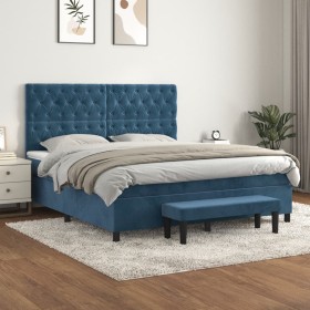 Box spring bed with dark blue velvet mattress 160x200 cm by , Beds and slatted bases - Ref: Foro24-3138035, Price: 629,04 €, ...