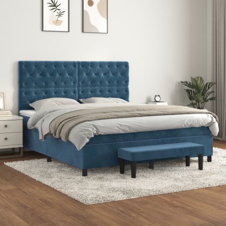 Cama box spring con colchón terciopelo azul oscuro 160x200 cm de , Camas y somieres - Ref: Foro24-3138035, Precio: 640,49 €, ...