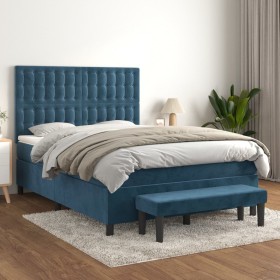 Cama box spring con colchón terciopelo azul oscuro 140x200 cm de , Camas y somieres - Ref: Foro24-3138089, Precio: 550,74 €, ...