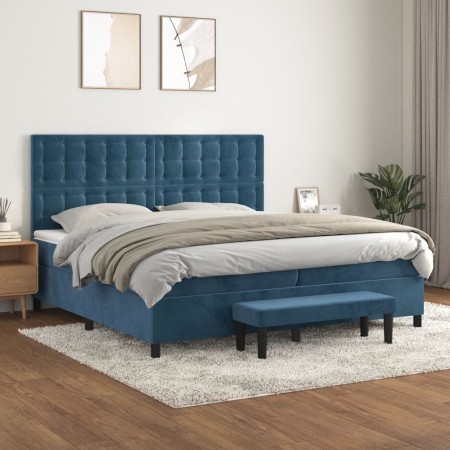 Cama box spring con colchón terciopelo azul oscuro 200x200 cm de , Camas y somieres - Ref: Foro24-3138107, Precio: 744,84 €, ...