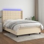 Boxspringbett-Matratze und LED-Leuchten, cremefarbener Stoff, 140 x 190 cm von , Betten und Lattenroste - Ref: Foro24-3138634...