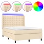 Boxspringbett-Matratze und LED-Leuchten, cremefarbener Stoff, 140 x 190 cm von , Betten und Lattenroste - Ref: Foro24-3138634...