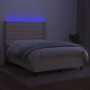 Box spring bed mattress and LED lights cream fabric 140x190 cm by , Beds and slatted bases - Ref: Foro24-3138634, Price: 543,...