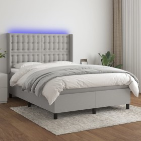 Box spring bed mattress and LED lights light gray fabric 140x190 cm by , Beds and slatted bases - Ref: Foro24-3138629, Price:...