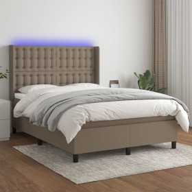 Boxspringbett mit Matratze und LED-Leuchten aus taupegrauem Stoff 140x200 cm von , Betten und Lattenroste - Ref: Foro24-31386...