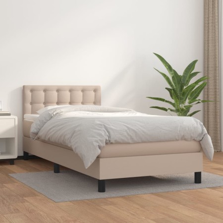 Cama box spring con colchón cuero sintético capuchino 90x200 cm de , Camas y somieres - Ref: Foro24-3141106, Precio: 313,34 €...