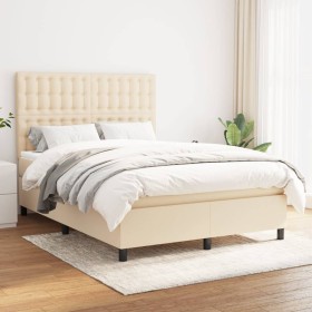 Cama box spring con colchón tela color crema 140x190 cm de , Camas y somieres - Ref: Foro24-3142094, Precio: 501,99 €, Descue...