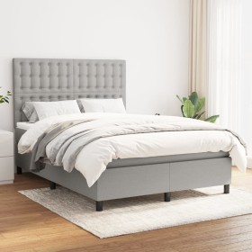 Box spring bed with light gray fabric mattress 140x190 cm by , Beds and slatted bases - Ref: Foro24-3142089, Price: 499,13 €,...