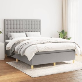 Box spring bed with light gray fabric mattress 140x200 cm by , Beds and slatted bases - Ref: Foro24-3142657, Price: 515,71 €,...