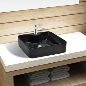 Lavabo de cerámica cuadrado con orificio de grifo/desagüe negro de vidaXL, Lavabos - Ref: Foro24-141937, Precio: 71,14 €, Des...