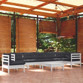 Muebles de jardín 9 pzas y cojines blanco madera maciza de pino de , Conjuntos de jardín - Ref: Foro24-3096738, Precio: 744,2...