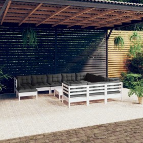 Muebles de jardín 12 pzas con cojines blanco madera de pino de , Conjuntos de jardín - Ref: Foro24-3097050, Precio: 1,00 €, D...