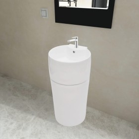 Lavabo de pie redondo de cerámica hueco de grifo/desagüe blanco de vidaXL, Lavabos - Ref: Foro24-141942, Precio: 239,08 €, De...