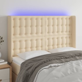 Cream fabric headboard with LED 147x16x118/128 cm by , Headboards and footboards - Ref: Foro24-3124485, Price: 129,39 €, Disc...