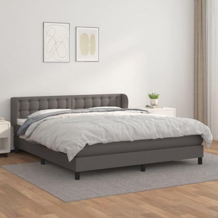 Cama box spring con colchón cuero sintético gris 160x200 cm de , Camas y somieres - Ref: Foro24-3127323, Precio: 530,99 €, De...