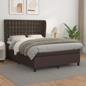 Cama box spring con colchón cuero sintético marrón 140x200cm de , Camas y somieres - Ref: Foro24-3129036, Precio: 506,99 €, D...