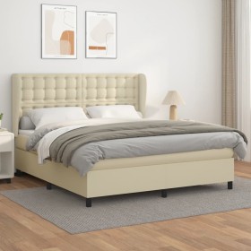 Cama box spring con colchón cuero sintético crema 160x200 cm de , Camas y somieres - Ref: Foro24-3129041, Precio: 602,99 €, D...