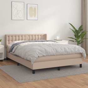 Box spring bed with cappuccino synthetic leather mattress 140x200cm by , Beds and slatted bases - Ref: Foro24-3130786, Price:...