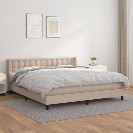 Box spring bed with cappuccino synthetic leather mattress 160x200cm by , Beds and slatted bases - Ref: Foro24-3130792, Price:...