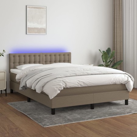 Boxspringbett mit Matratze und LED-Leuchten taupegrauer Stoff 140x200 cm von , Betten und Lattenroste - Ref: Foro24-3133481, ...