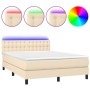 Cama box spring colchón y luces LED tela crema 140x190 cm de , Camas y somieres - Ref: Foro24-3133474, Precio: 440,99 €, Desc...